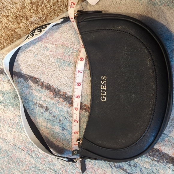 GUESS Norwood Mini Zip Black and White Shoulder Bag Halfmoon Purse nwt - Picture 13 of 13